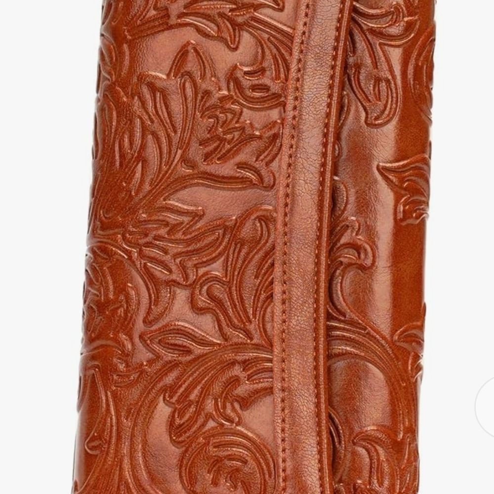 Red and Brown Floral Tooled Leather Wallet